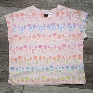 Disney | Pastel AOP Rainbow Minnie & Mickey Mouse Short Sleeve Tee Sz 12/14